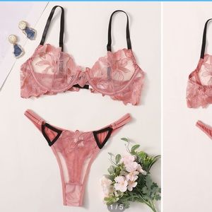 Embroidered Mesh Underwire Lingerie Set
